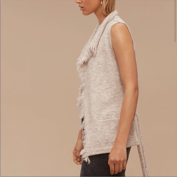 Aritzia Fei Fei Alpaca Blend Sweater Wilfred Free Green Small Boho Wool Fringe - Picture 11 of 15